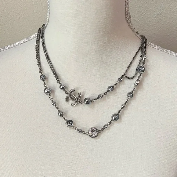 Chanel Crystal & Resin Bead CC Station Necklace